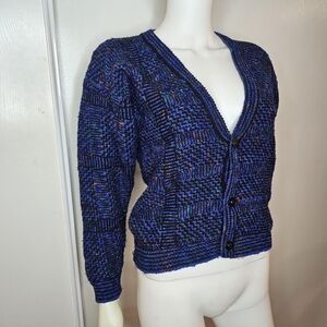 VTG Concrete Mix Kids Blue and Black Knit Cardigan Size 12/14